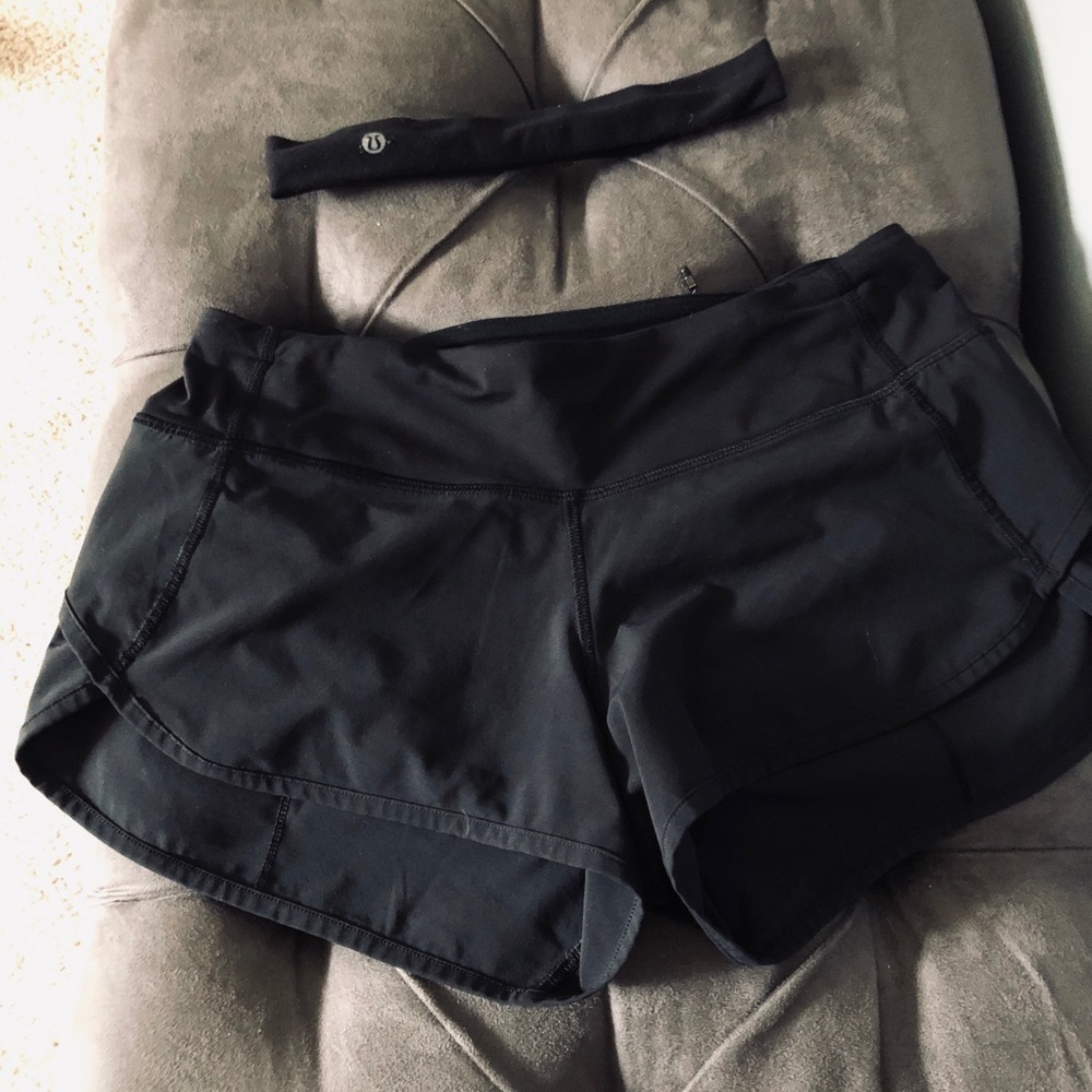 Lululemon speed up shorts sz 4 black w/ headband